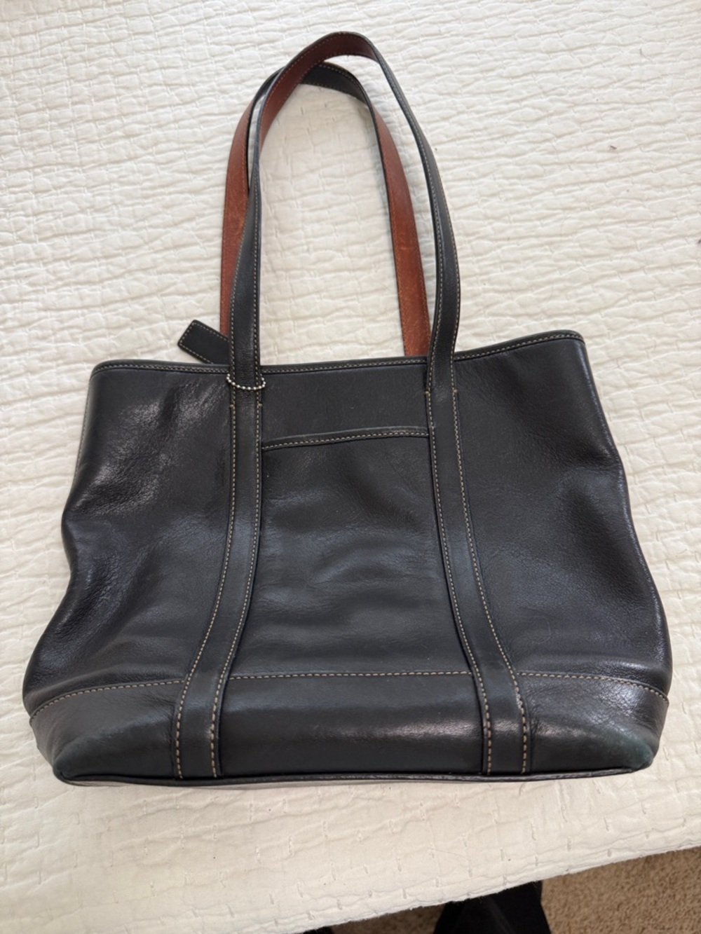 Vintage Coach Hampton Tote Black Leather with Brown Interior Handles
